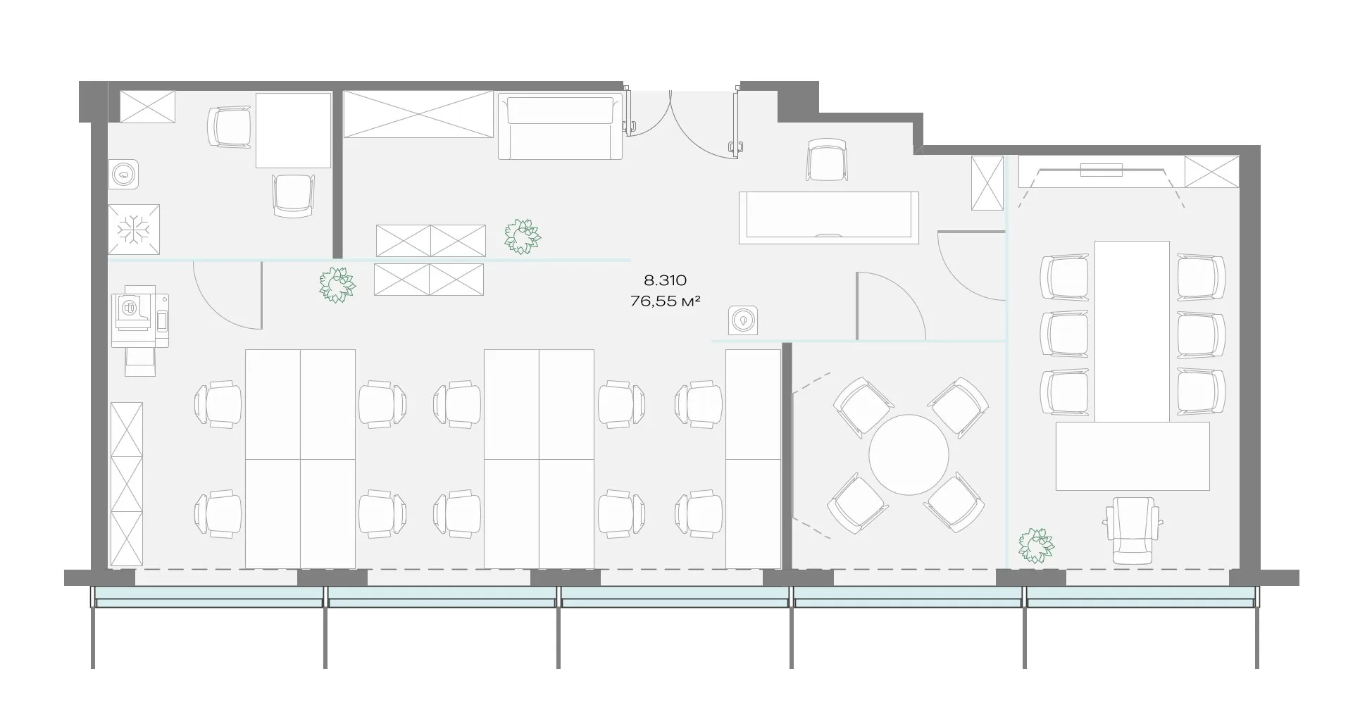 Офис 76.55 м² — планировка
